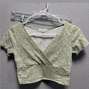 Floral Wrap Crop Top in Light Green